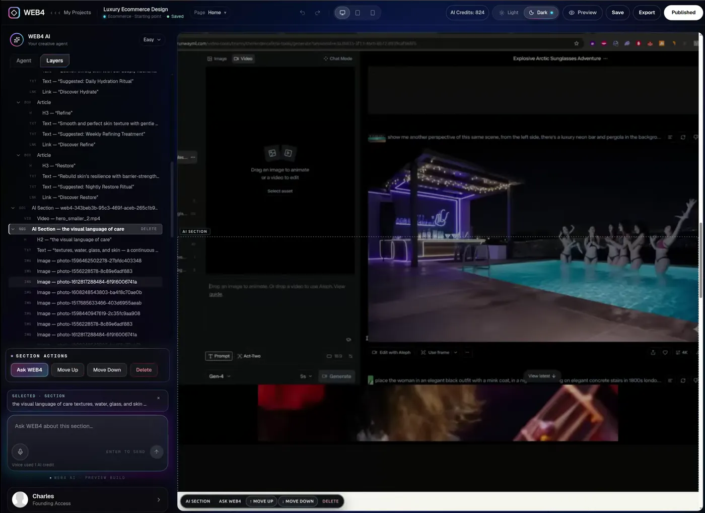 Selecting elements from the WEB4 Layers inspector