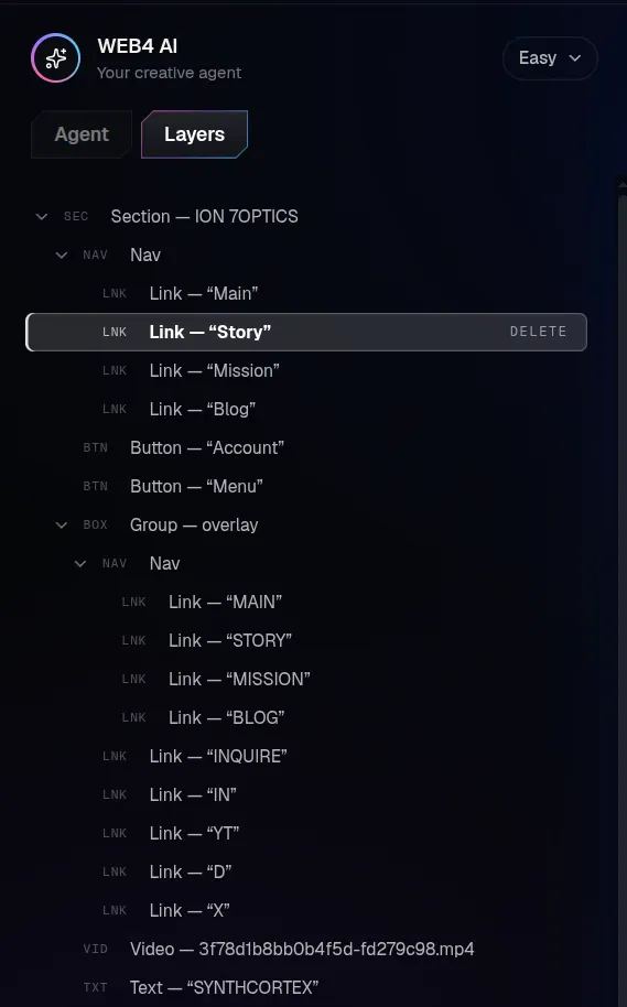 The Layers tree in the WEB4 editor
