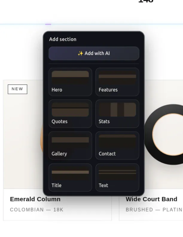 The Add a section menu in the WEB4 editor