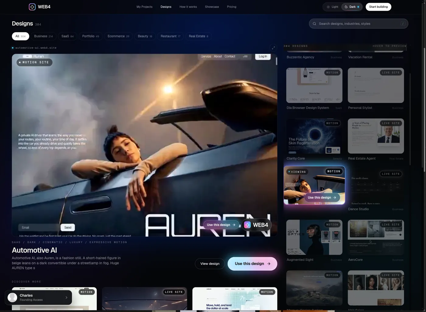 Automotive AI design in the WEB4 designs browser