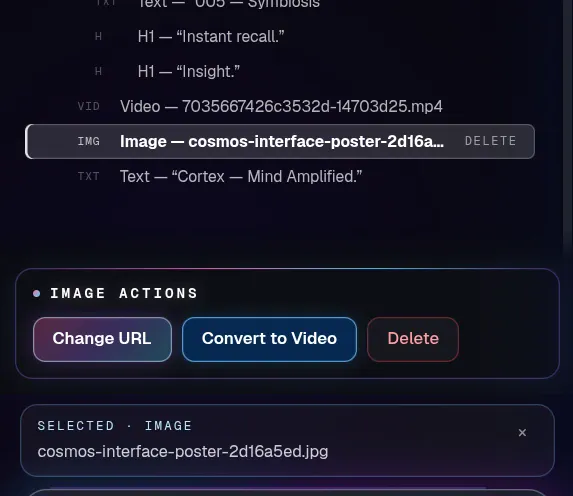 Image actions menu in the WEB4 editor